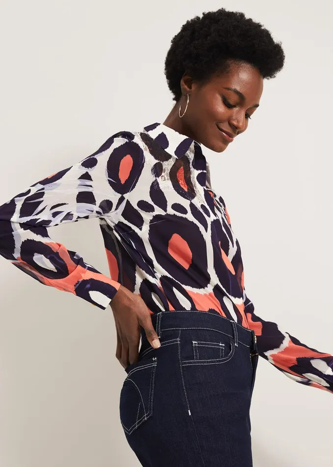 Women Phase Eight Shirts and Blouses Zuri Print Blouse Orangemulti