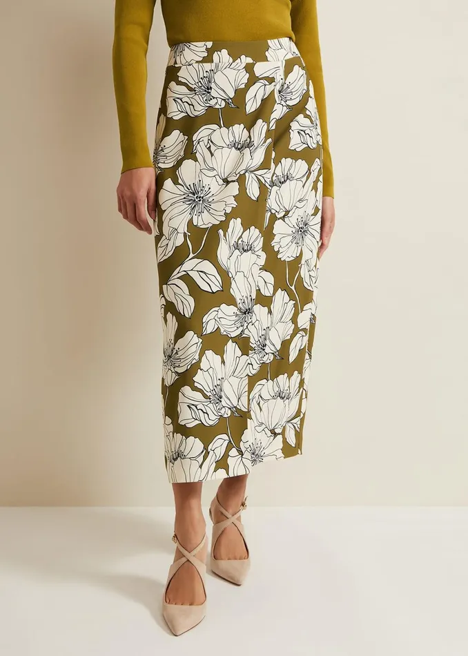 Women Phase Eight Skirts Amalia Floral Midi Skirt Green
