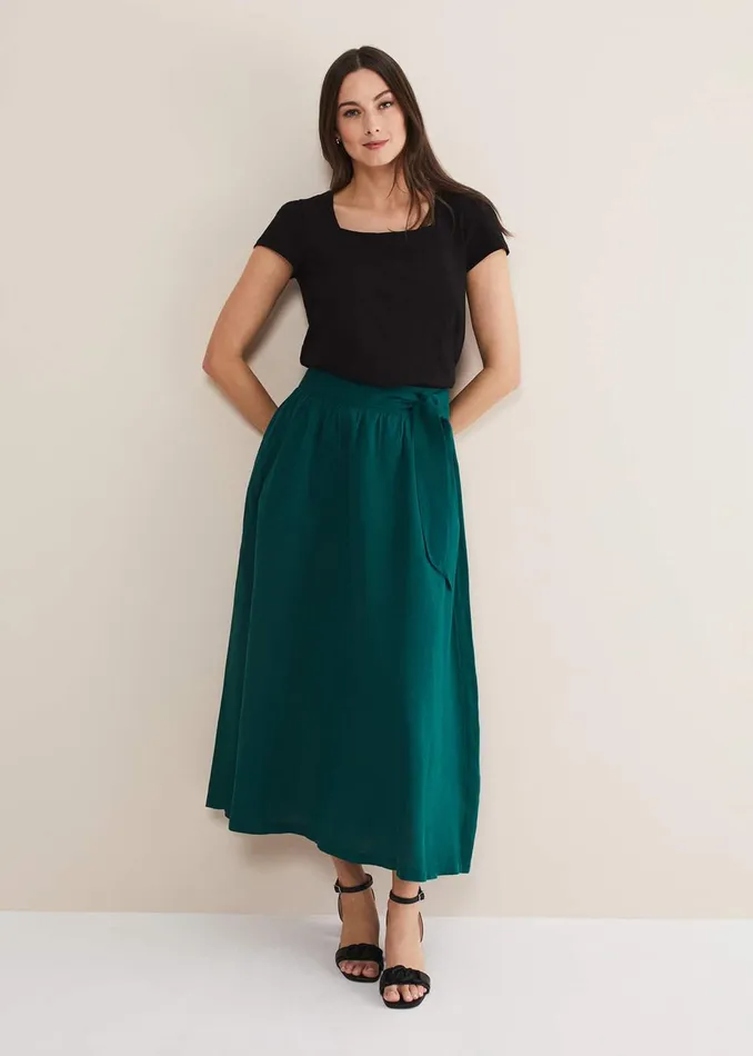 Women Phase Eight Skirts Amorette Linen Belted Maxi Skirt Jade