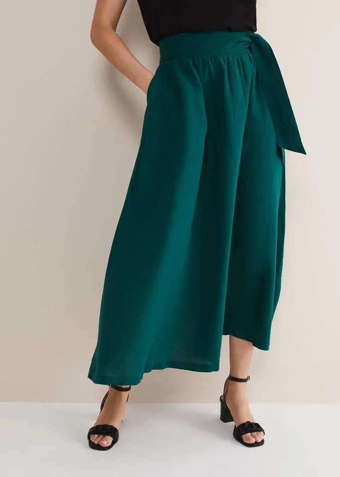 Women Phase Eight Skirts Amorette Linen Belted Maxi Skirt Jade