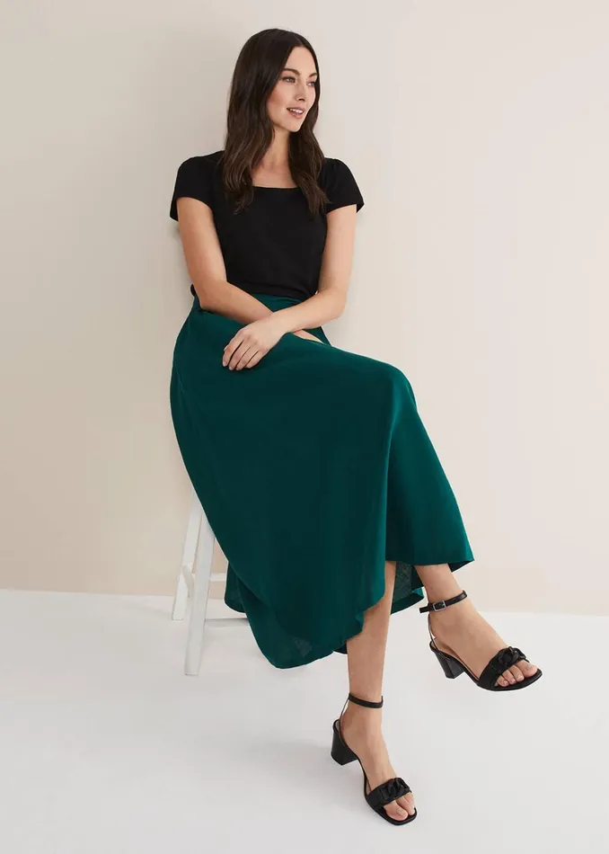 Women Phase Eight Skirts Amorette Linen Belted Maxi Skirt Jade