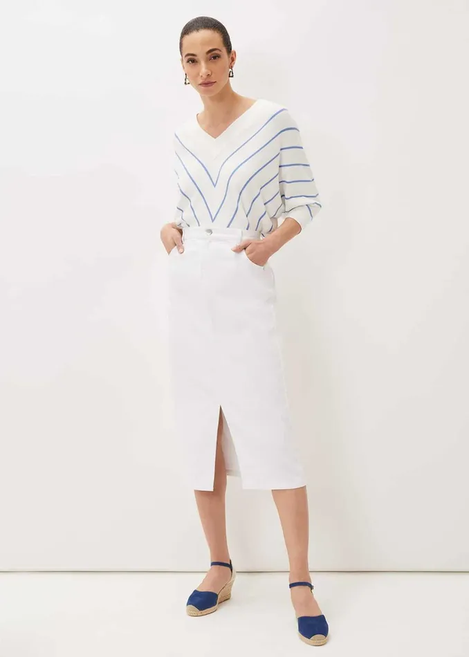Women Phase Eight Skirts Aubrey Denim Midi Skirt White