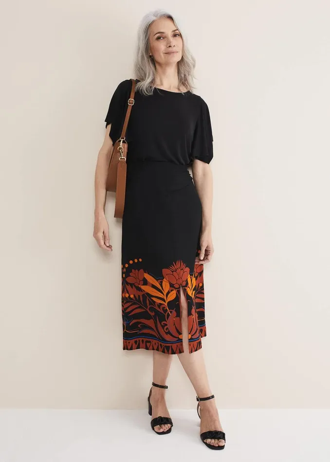 Women Phase Eight Skirts Bellita Placement Print Midi Skirt Blackmulti