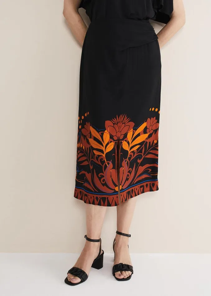 Women Phase Eight Skirts Bellita Placement Print Midi Skirt Blackmulti