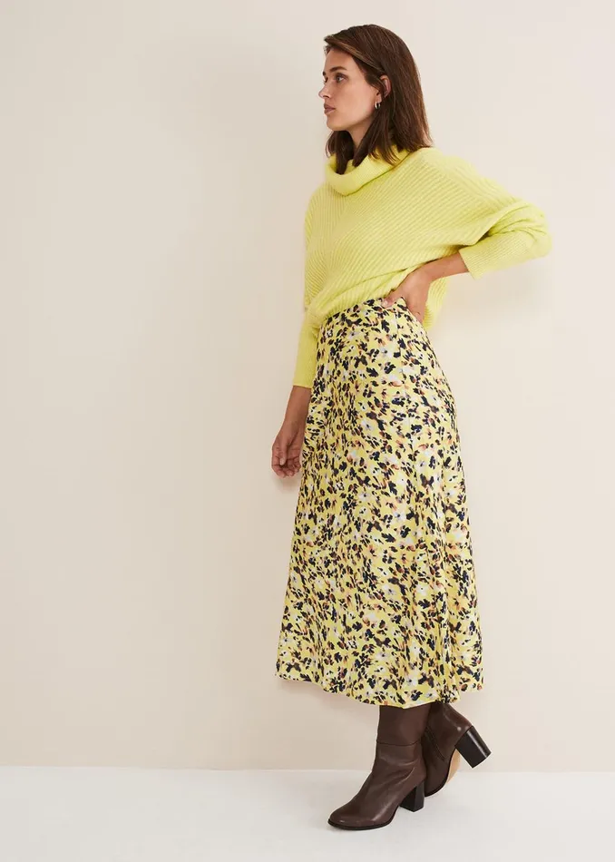 Women Phase Eight Skirts Blaire Floral Satin Slip Skirt Yellow