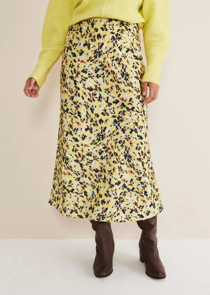 Women Phase Eight Skirts Blaire Floral Satin Slip Skirt Yellow