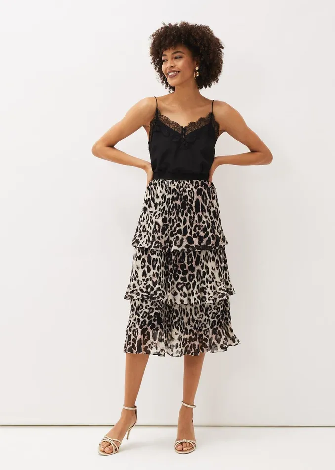Women Phase Eight Skirts Chelsie Leopard Tiered Skirt Multicoloured