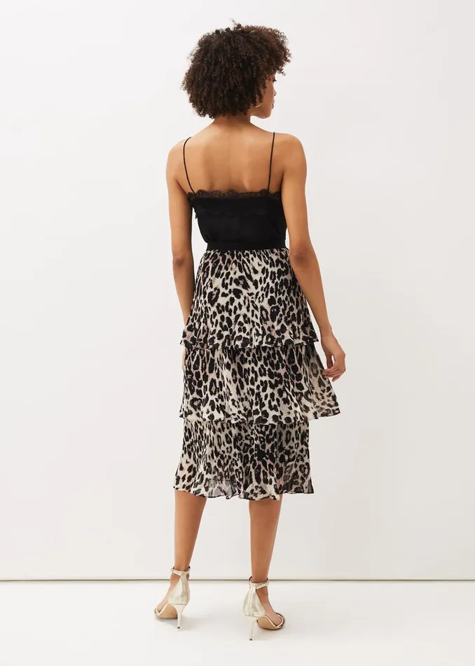 Women Phase Eight Skirts Chelsie Leopard Tiered Skirt Multicoloured