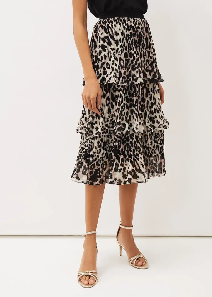 Women Phase Eight Skirts Chelsie Leopard Tiered Skirt Multicoloured