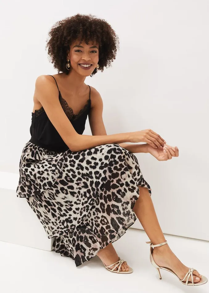 Women Phase Eight Skirts Chelsie Leopard Tiered Skirt Multicoloured
