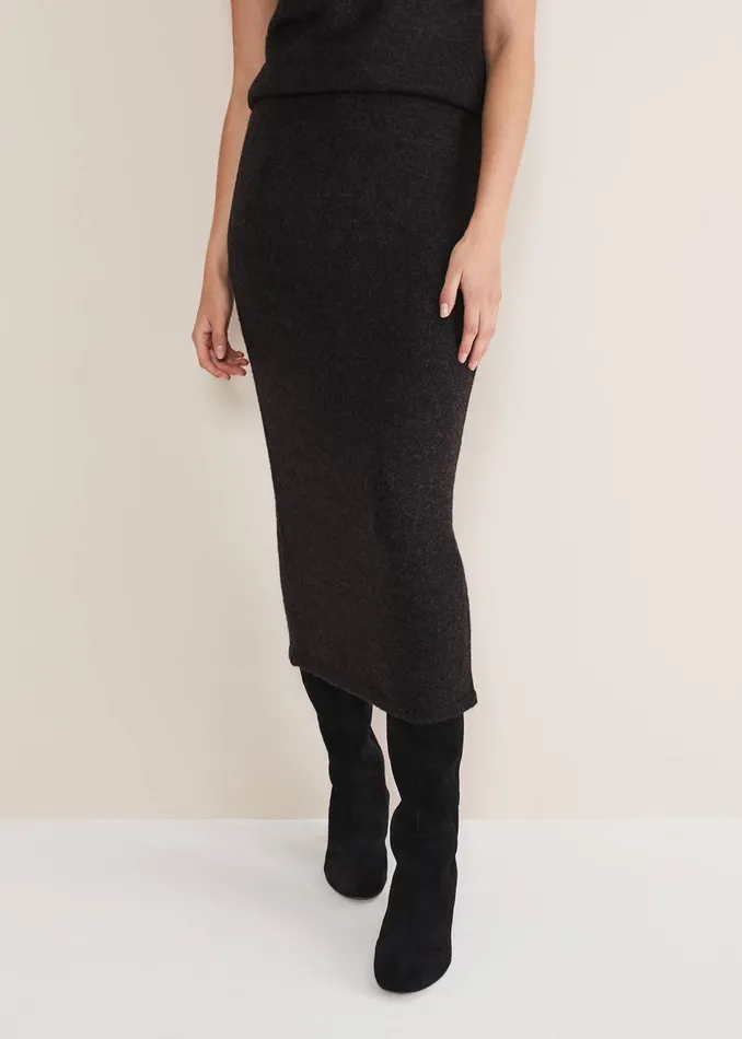 Women Phase Eight Skirts Cindy Cosy CoOrd Knit Skirt Charcoal