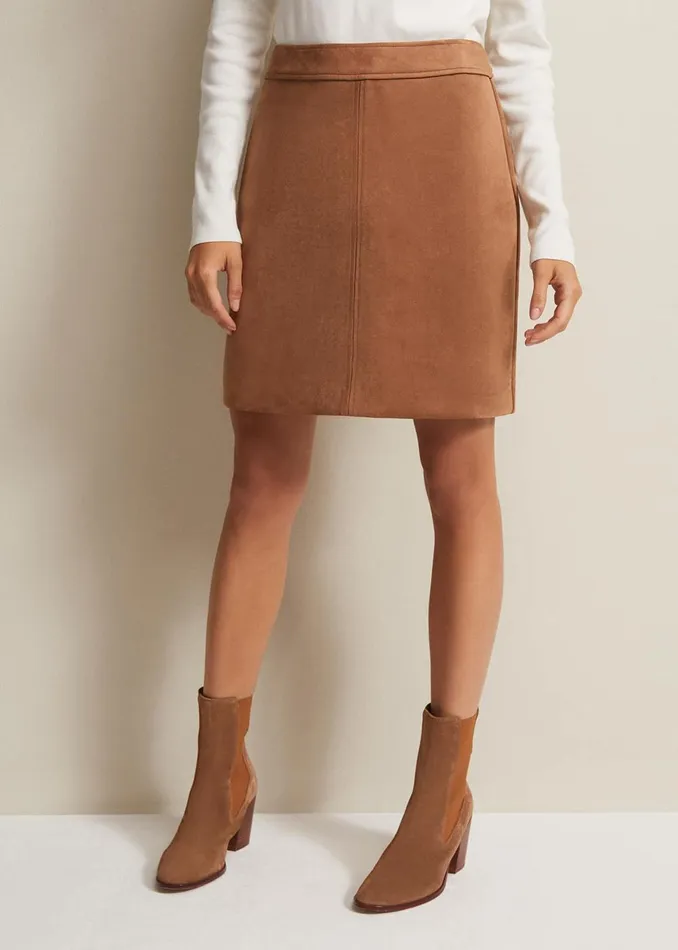Women Phase Eight Skirts Darya Faux Suede Mini Skirt Camel