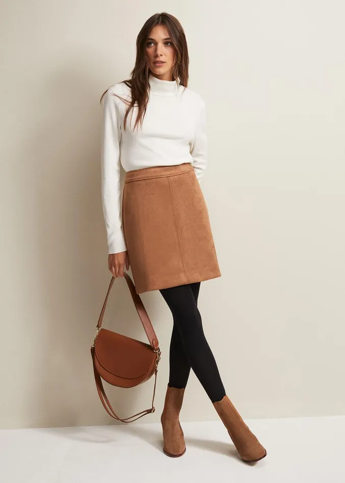 Women Phase Eight Skirts Darya Faux Suede Mini Skirt Camel