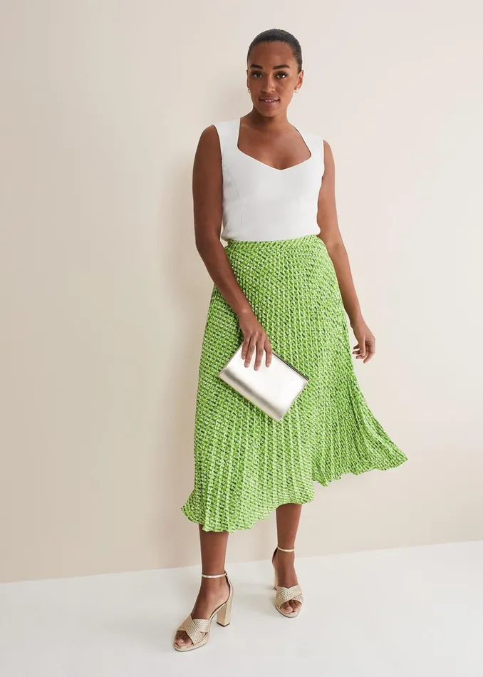 Women Phase Eight Skirts Elmina Geo Pleated Midi Skirt Green