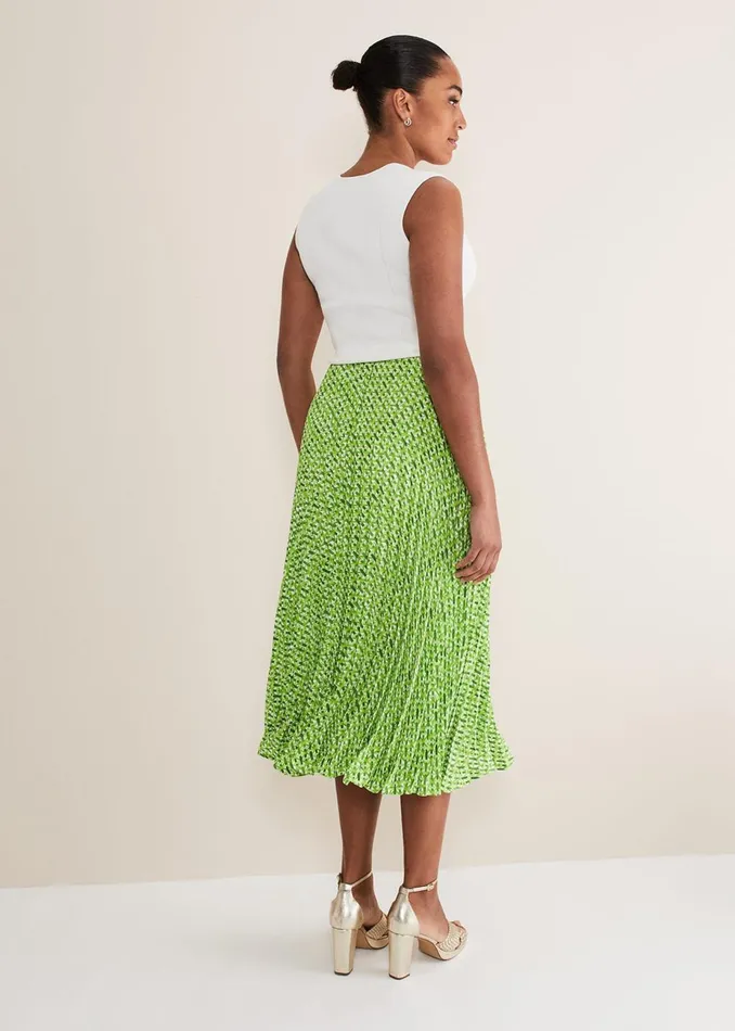 Women Phase Eight Skirts Elmina Geo Pleated Midi Skirt Green