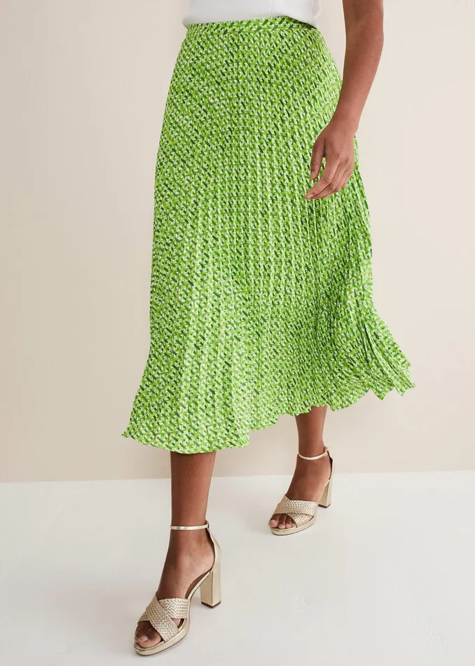 Women Phase Eight Skirts Elmina Geo Pleated Midi Skirt Green