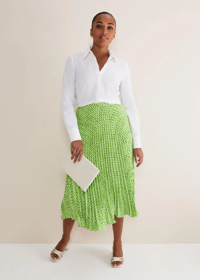 Women Phase Eight Skirts Elmina Geo Pleated Midi Skirt Green