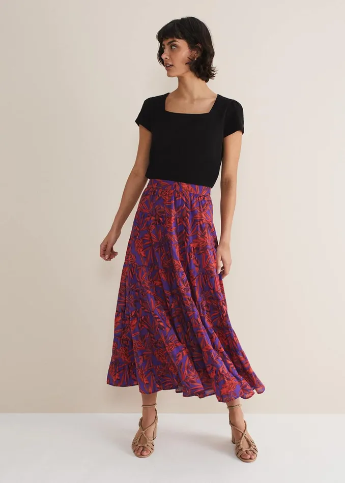 Women Phase Eight Skirts Eloraina Leaf Print Maxi Skirt Vermillionmulti