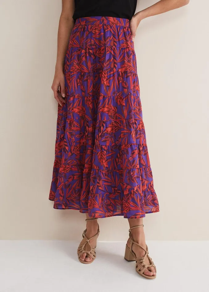 Women Phase Eight Skirts Eloraina Leaf Print Maxi Skirt Vermillionmulti