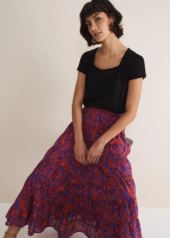 Women Phase Eight Skirts Eloraina Leaf Print Maxi Skirt Vermillionmulti