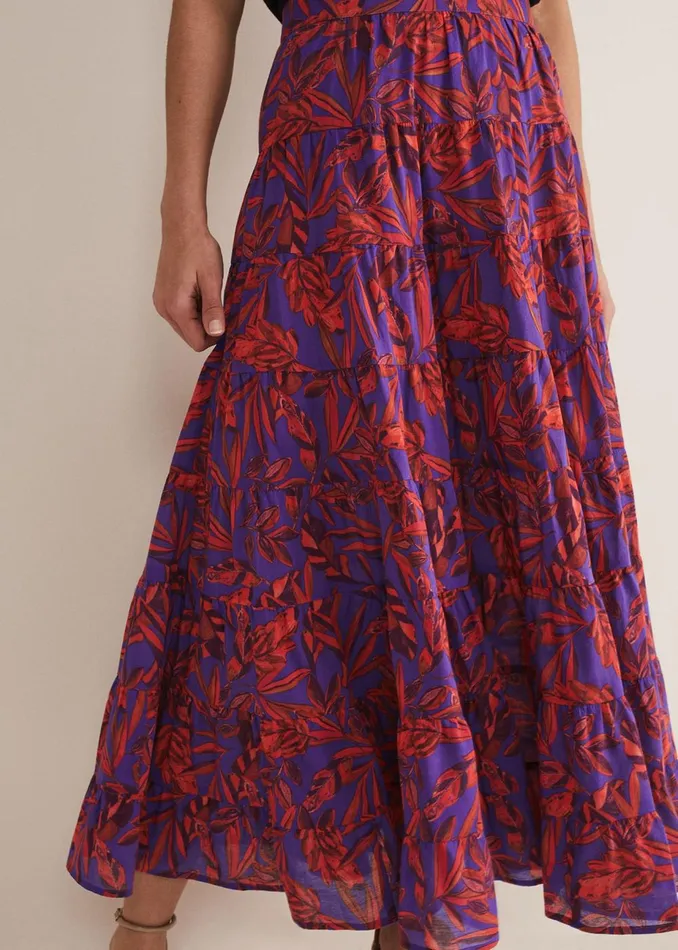 Women Phase Eight Skirts Eloraina Leaf Print Maxi Skirt Vermillionmulti