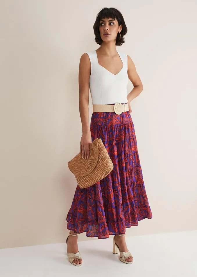 Women Phase Eight Skirts Eloraina Leaf Print Maxi Skirt Vermillionmulti