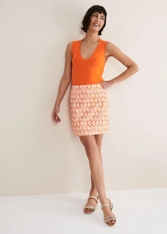 Women Phase Eight Skirts Elysia Geo Mini Skirt Pinkorange