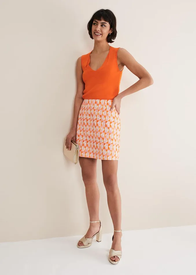 Women Phase Eight Skirts Elysia Geo Mini Skirt Pinkorange