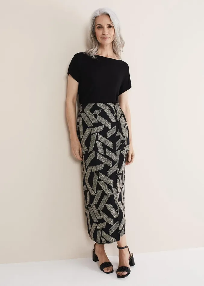Women Phase Eight Skirts Hatty Diagonal Dot Wrap Skirt Blackivory
