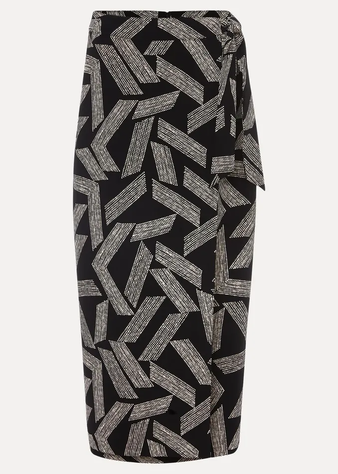 Women Phase Eight Skirts Hatty Diagonal Dot Wrap Skirt Blackivory