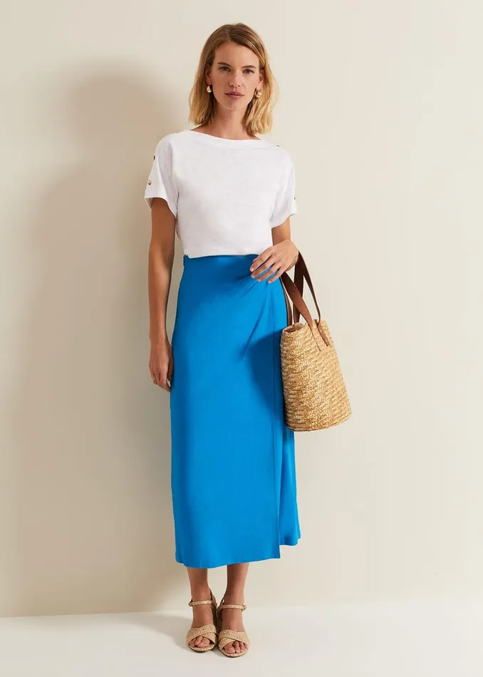 Women Phase Eight Skirts Hayden Linen Wrap Skirt Blue