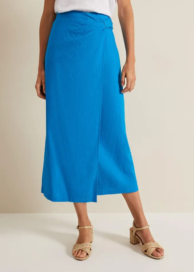 Women Phase Eight Skirts Hayden Linen Wrap Skirt Blue