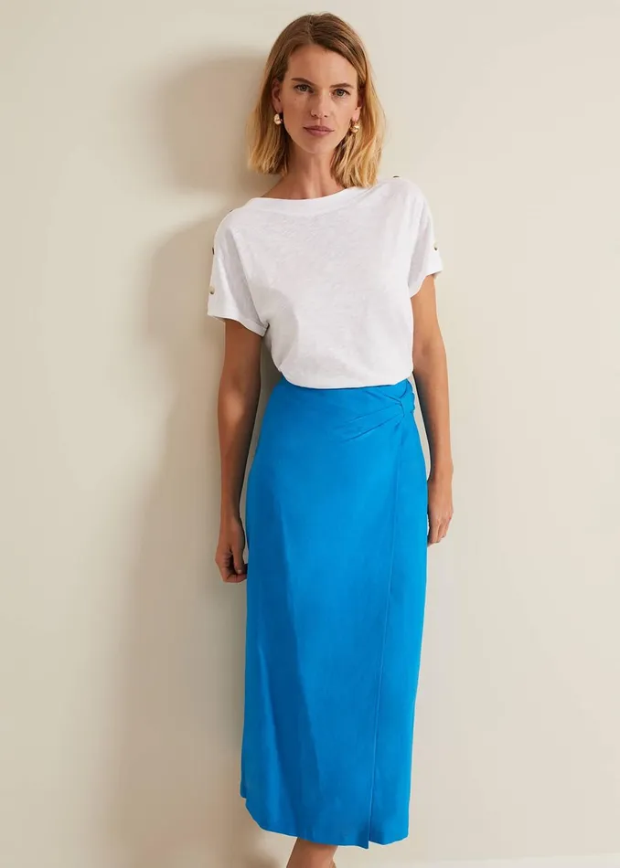 Women Phase Eight Skirts Hayden Linen Wrap Skirt Blue