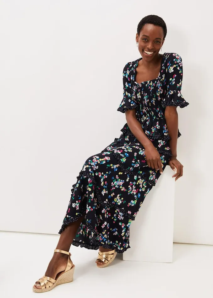 Women Phase Eight Skirts Hudson Floral Tiered CoOrd Skirt Blackivory