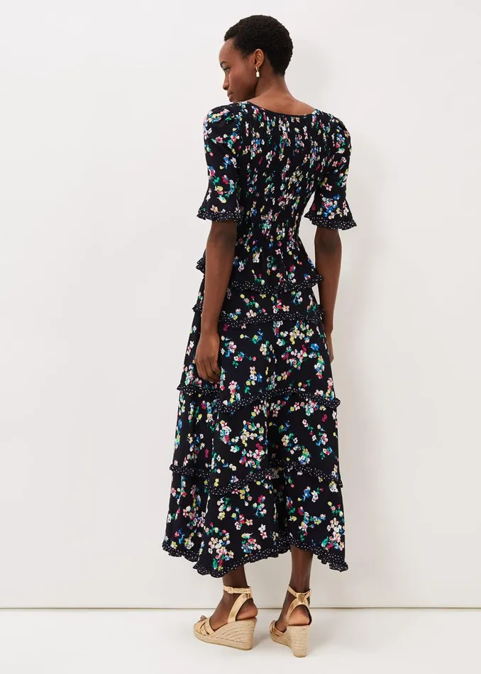 Women Phase Eight Skirts Hudson Floral Tiered CoOrd Skirt Blackivory