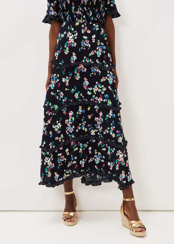 Women Phase Eight Skirts Hudson Floral Tiered CoOrd Skirt Blackivory