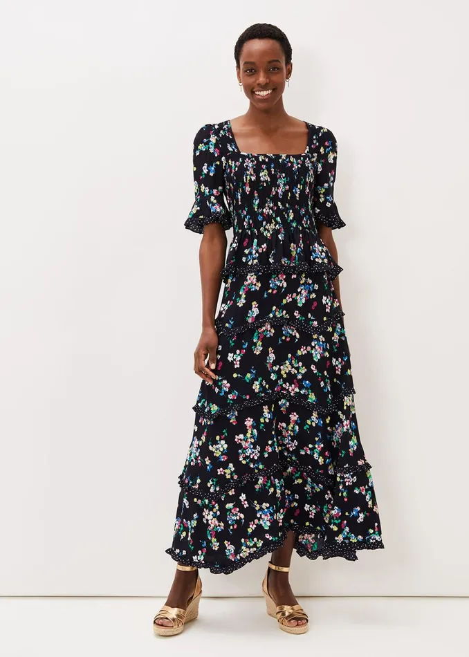 Women Phase Eight Skirts Hudson Floral Tiered CoOrd Skirt Blackivory