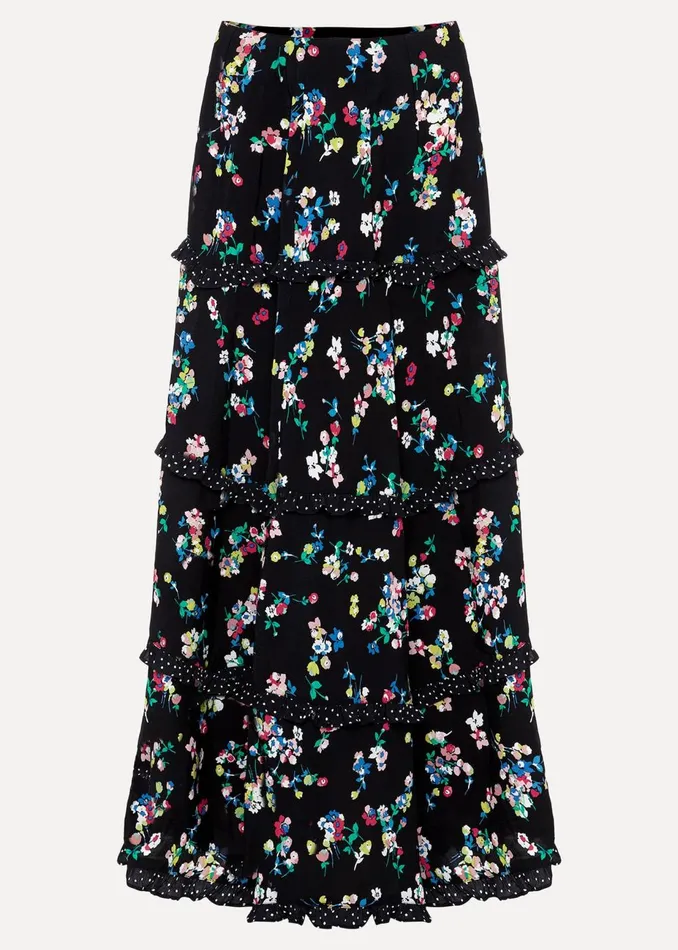 Women Phase Eight Skirts Hudson Floral Tiered CoOrd Skirt Blackivory