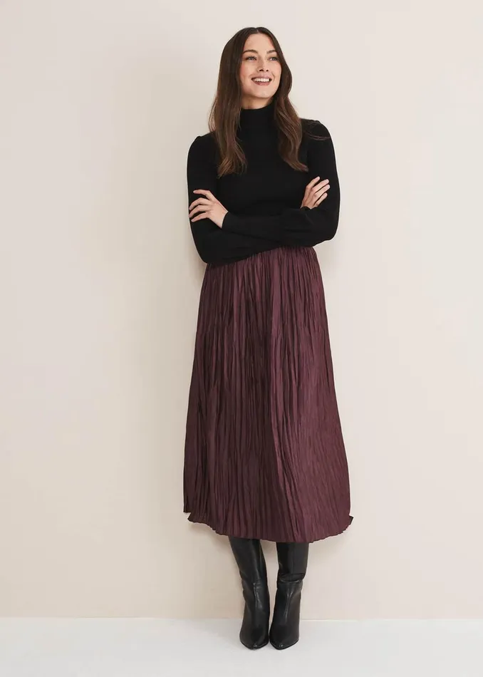 Women Phase Eight Skirts Kate Plisse Midi Skirt Aubergine