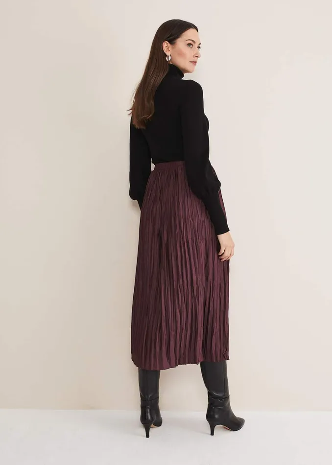 Women Phase Eight Skirts Kate Plisse Midi Skirt Aubergine