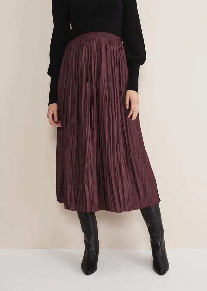Women Phase Eight Skirts Kate Plisse Midi Skirt Aubergine