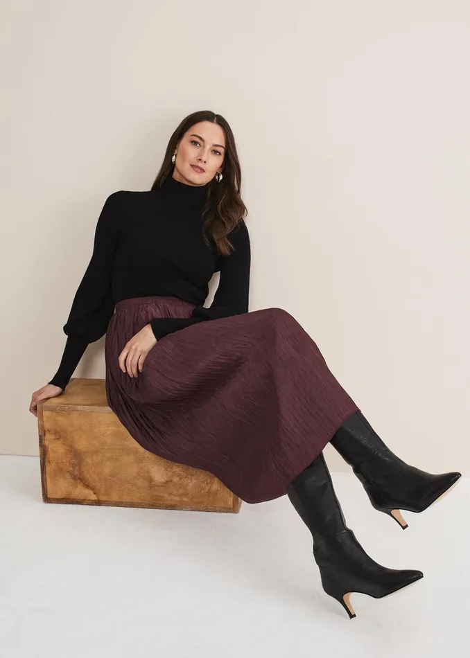 Women Phase Eight Skirts Kate Plisse Midi Skirt Aubergine