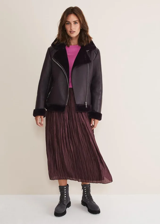 Women Phase Eight Skirts Kate Plisse Midi Skirt Aubergine