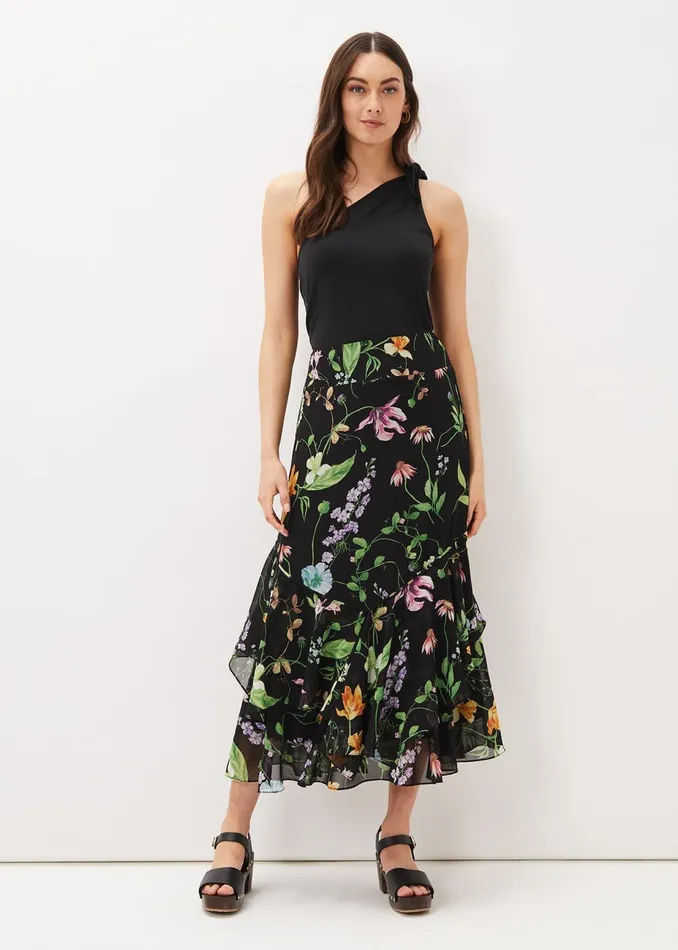 Women Phase Eight Skirts Kayley Floral Printed Maxi Skirt Blackmulti