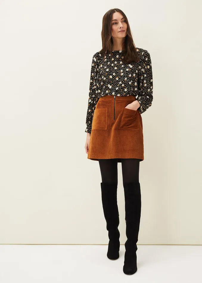 Women Phase Eight Skirts Kennedy Corduroy Mini Skirt Ochre