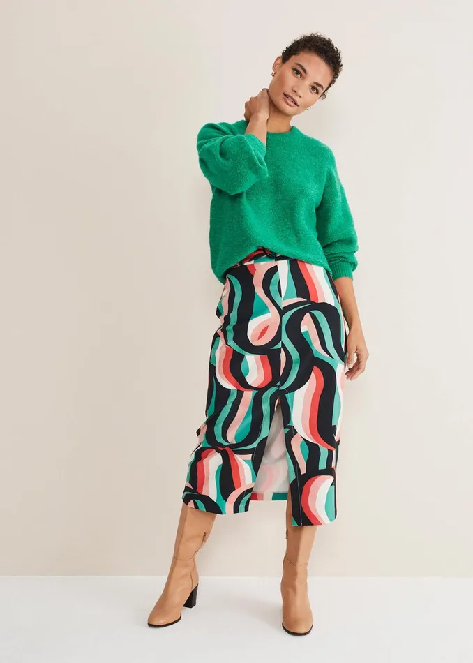 Women Phase Eight Skirts Nathalie Swirl Midi Skirt Green Multi