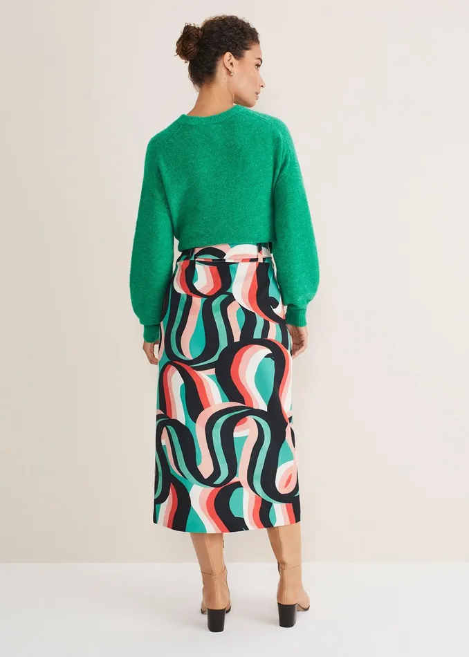 Women Phase Eight Skirts Nathalie Swirl Midi Skirt Green Multi