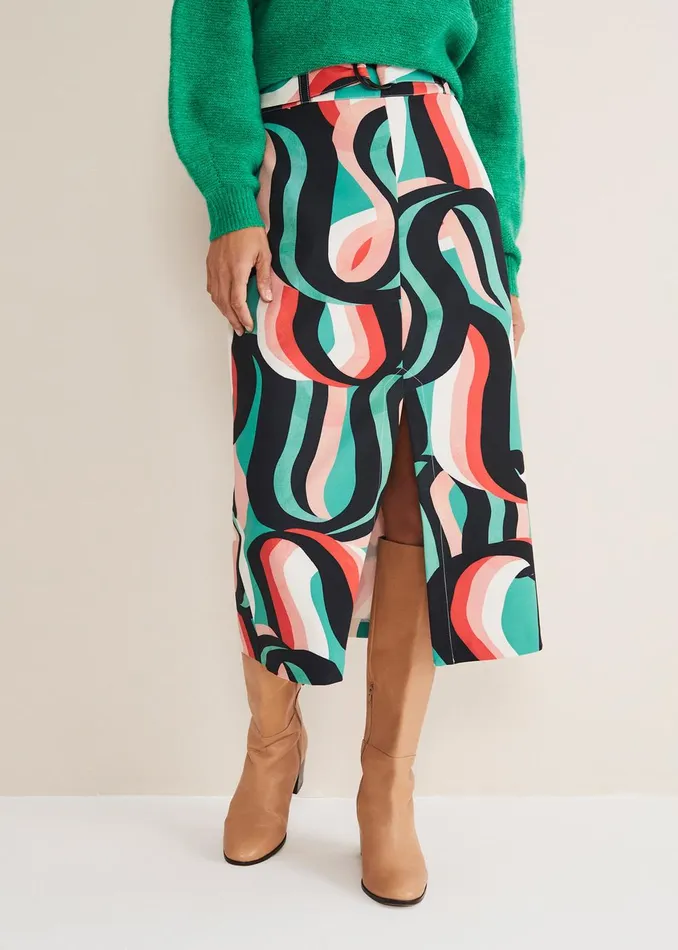 Women Phase Eight Skirts Nathalie Swirl Midi Skirt Green Multi