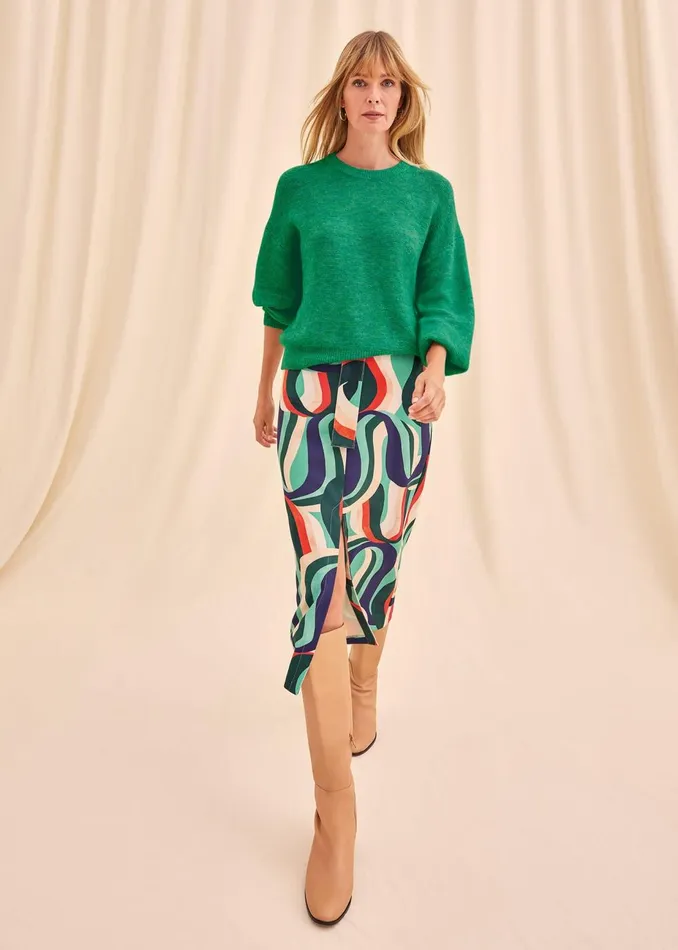 Women Phase Eight Skirts Nathalie Swirl Midi Skirt Green Multi