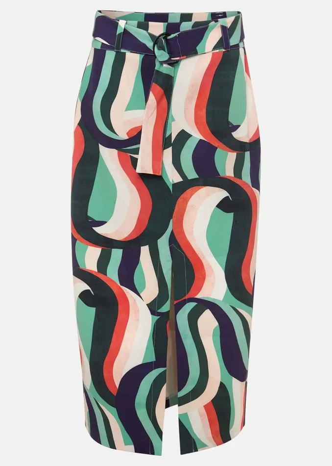 Women Phase Eight Skirts Nathalie Swirl Midi Skirt Green Multi